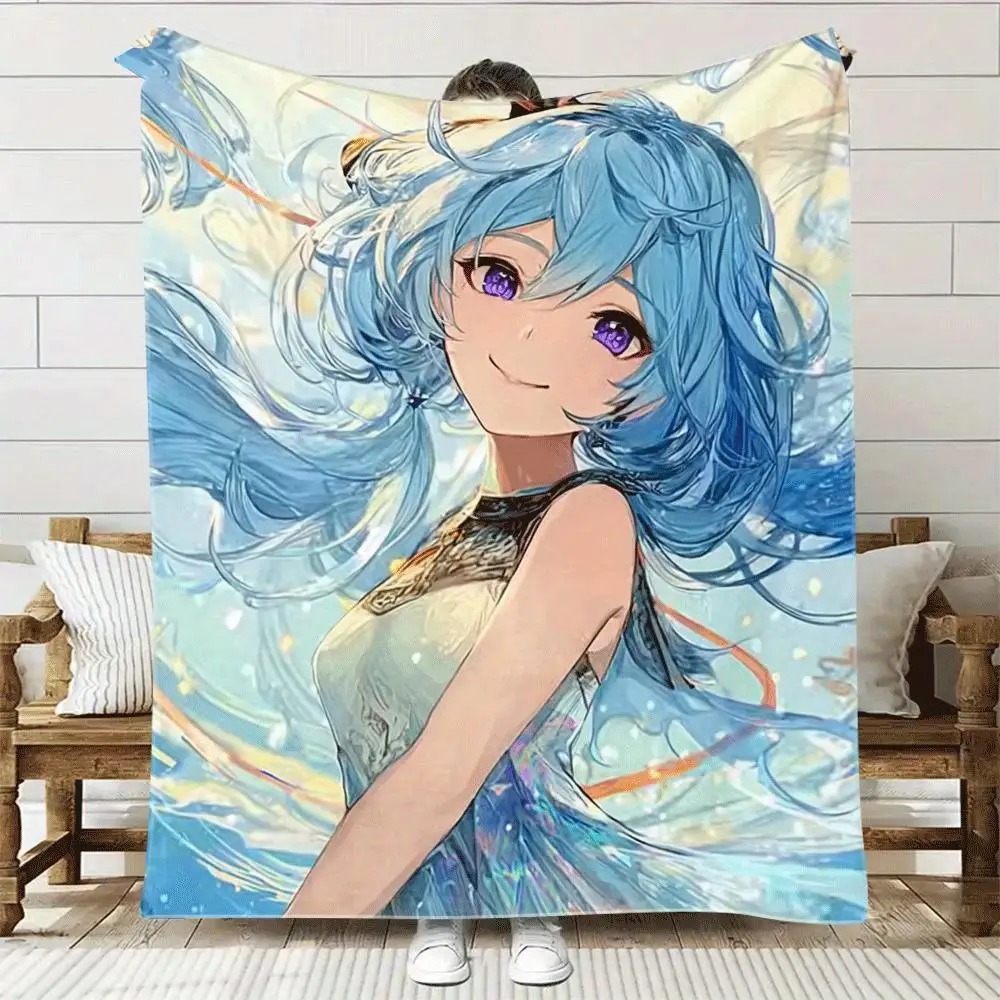 haired curly-haired girl from the anime Flannel printed blanket suitable for all seasons for living room office sofa and travel