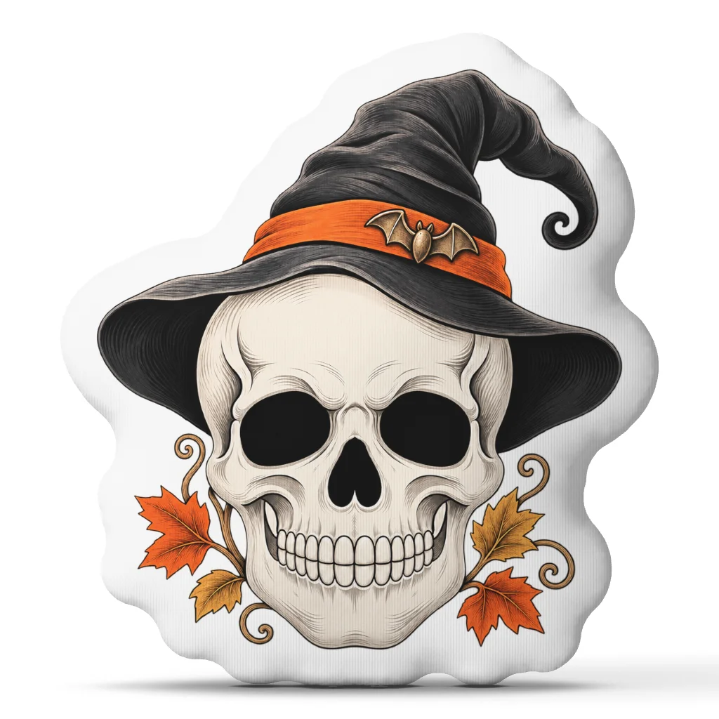 Halloween Witch Skull Shaped Pillow Gothic Autumn Cushion Stuffed Throw Pillow for Spooky Fall Sofa Accent Home Decor Gift