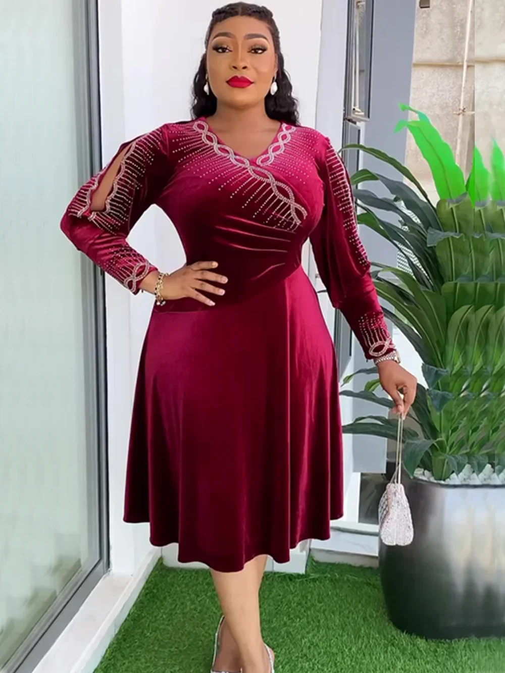 African Women Plus Size Evening Dresses Wedding Party Luxury 2025 Velvet Gown Diamond Dashiki Ankara Africa Clothing Dubai Abaya