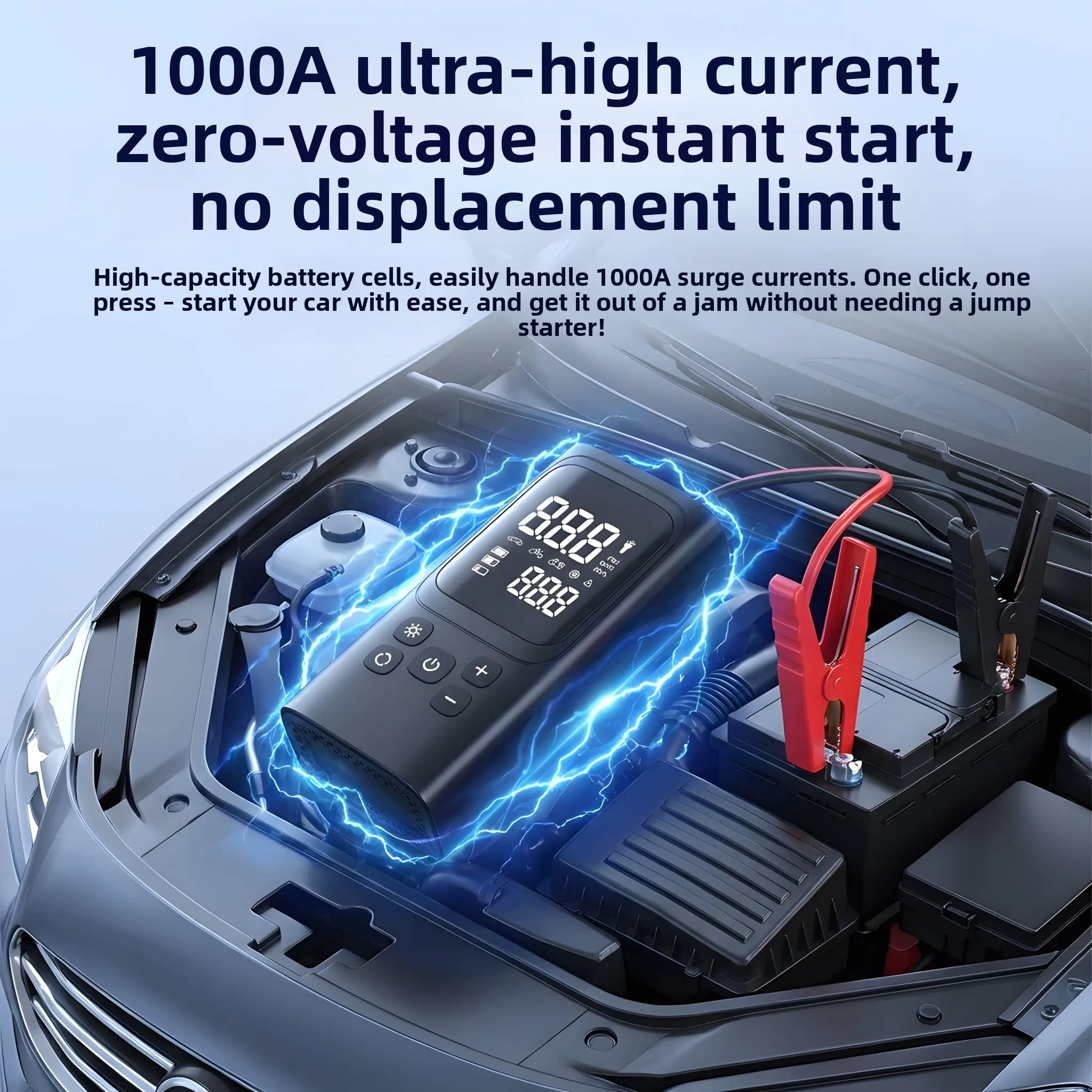 Car emergency jump starter power bank, emergency heavy-duty starting booster for vehicle ignition