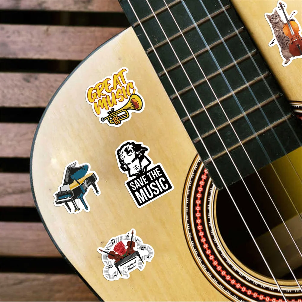 10/30/50PCS Cartoon Music Musical Instrument Orchestra Sticker For Luggage Laptop iPad Skateboard Notebook Sticker Wholesale