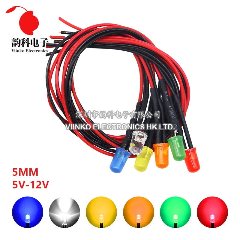 3mm 5mm 8mm 10mm LED 12V 20cm Pre-wired White Red Green Blue Yellow Orange Diode Lamp Decoration Light Emitting Diodes