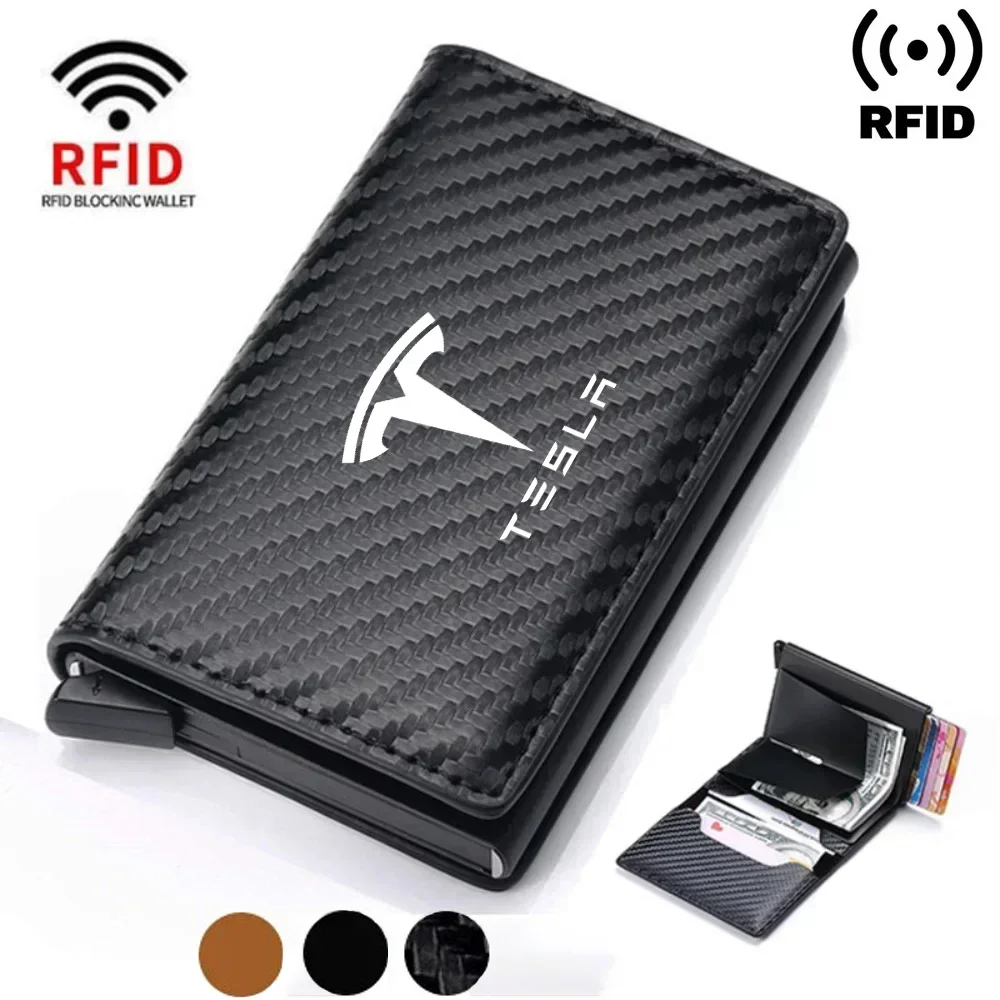 Rfid Credit Card Holder Men Wallets Bank Cardholder Leather Wallets For Tesla model Y model 3 S car organizer car accessories