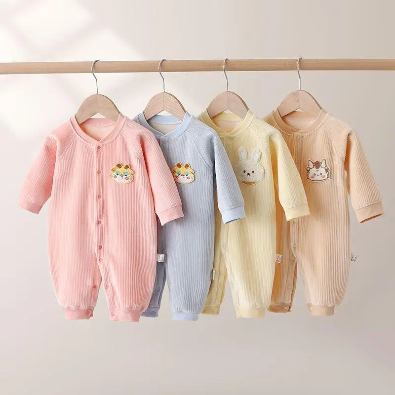 الخريف الشتاء الفتيان الفتيات الطفل ارتداءها القطن العضوي وجهين صوف مبطن كم طويل رومبير سميكة الدافئة Homewear الاطفال الملابس #1