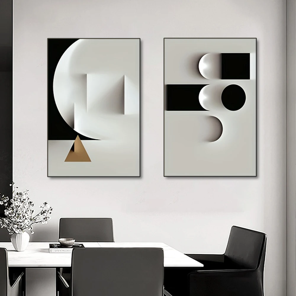 أبيض وأسود هندسية مجردة قماش يطبع الشمال غرفة المعيشة جدار الفن الملصقات صور الزخرفية #4