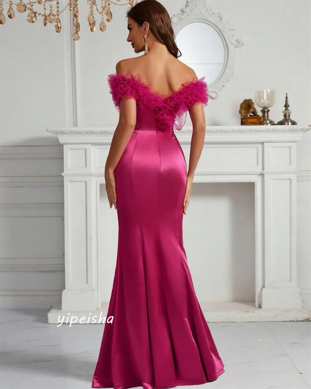  Satin Draped Pleat Ruched Beach Mermaid Off-the-shoulder Bespoke Occasion Gown Long Dresses Evening Saudi Arabia Prom 