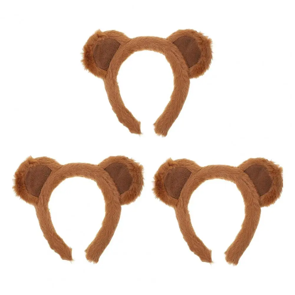 Plush Bear Ears Accessory Plush Brown Bear Ears Headband Set for Halloween Cosplay Adult Costume Hair Hoop for Makeup Party