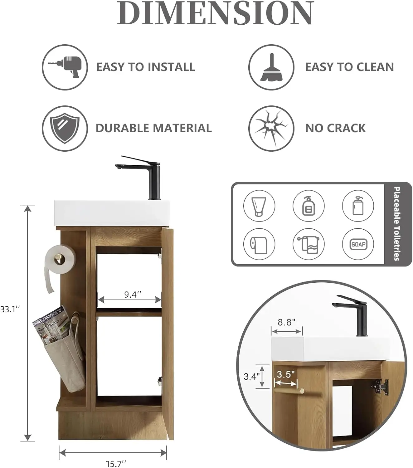 Vanity Sink Combo for Small Space, Modern Floor-Standing Small Bathroom Vanity with Sink, Small Bathroom Sink Cabinet Set with 2