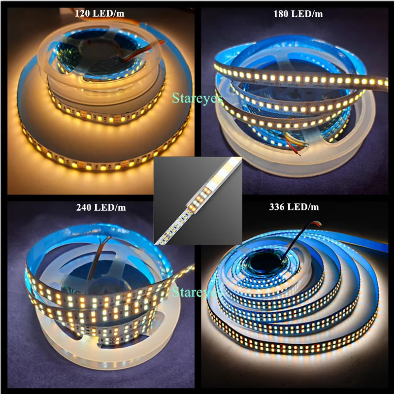 SMD 2835 CCT 120 180 240 336 LED/m 5m LED Strip Light DC12V 24V WW CW 2 in 1 Dual White Temperature Adjustable LED Tape Ribbon