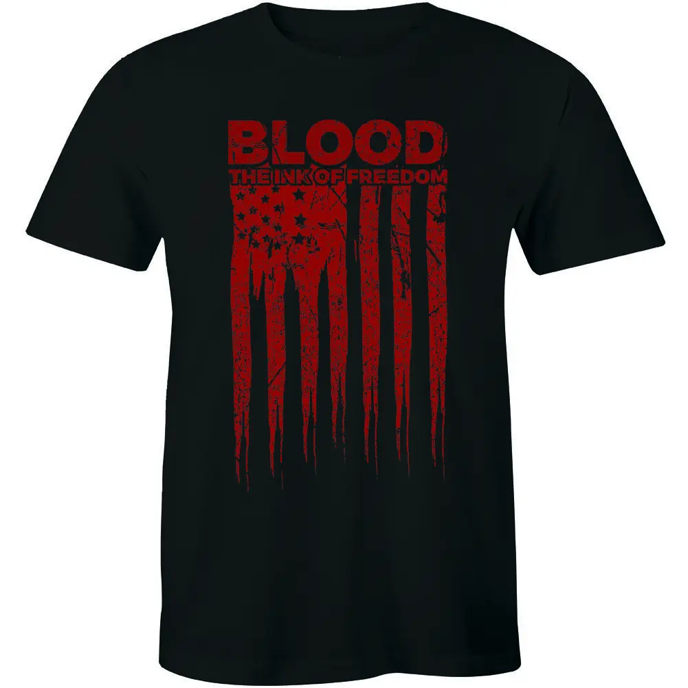 Blood The Ink of Freedom T-Shirt US Flag Patriot Veteran POW MIA Men's Tee Shirt