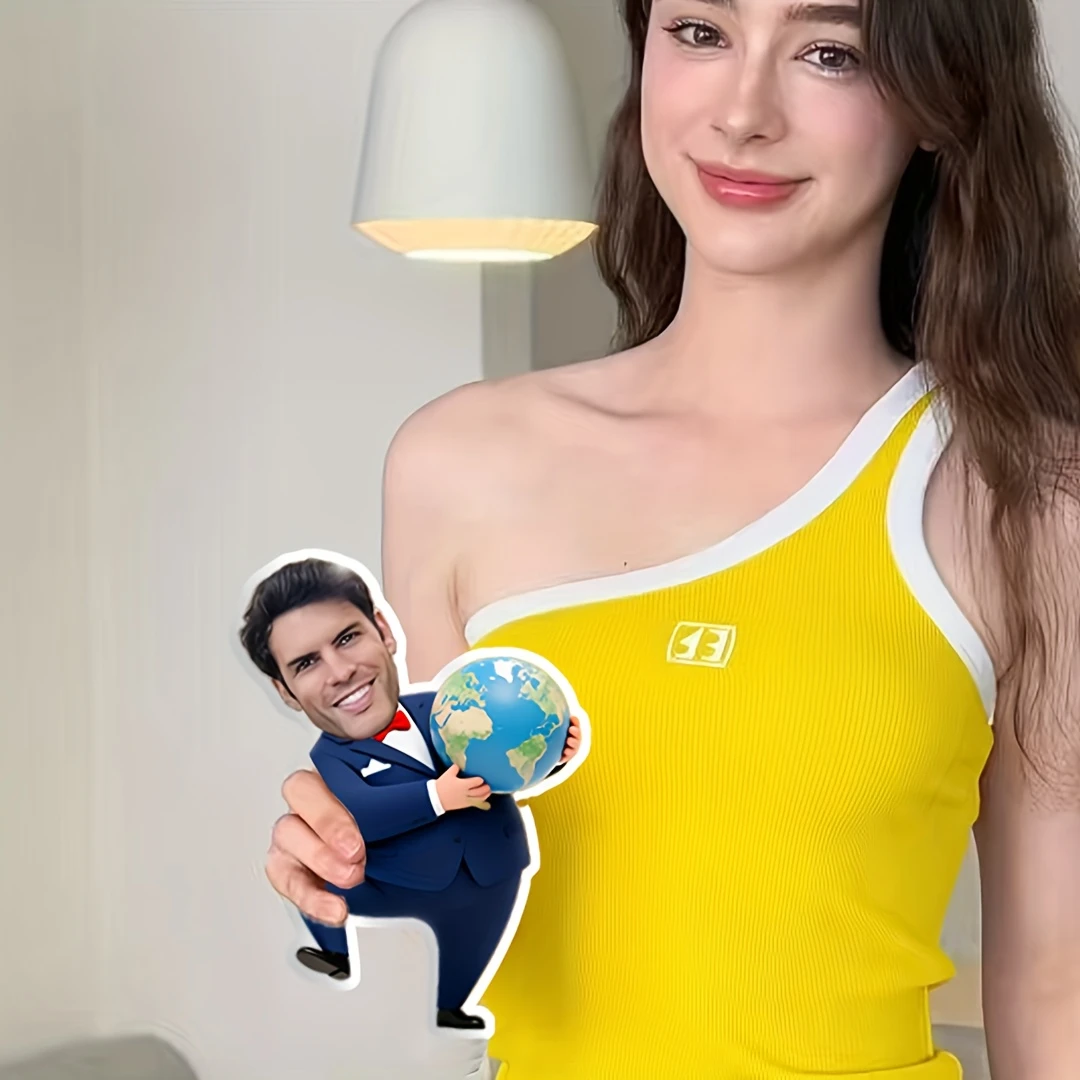 A Custom-Made Pillow Featuring a Creative Photo Design of a 'Globe' And 'Human Figure' Print. This Double-Sided Digital Print Pi