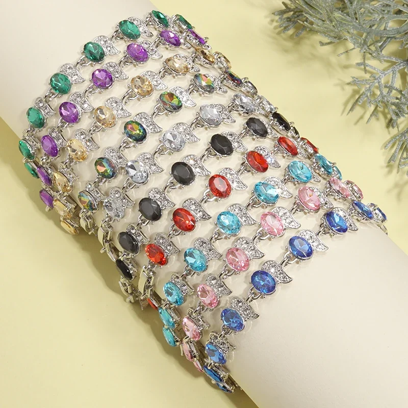 Fashion Exquisite Color Crystal Inlaid Ladies Charm Bracelet Engagement Wedding Jewelry