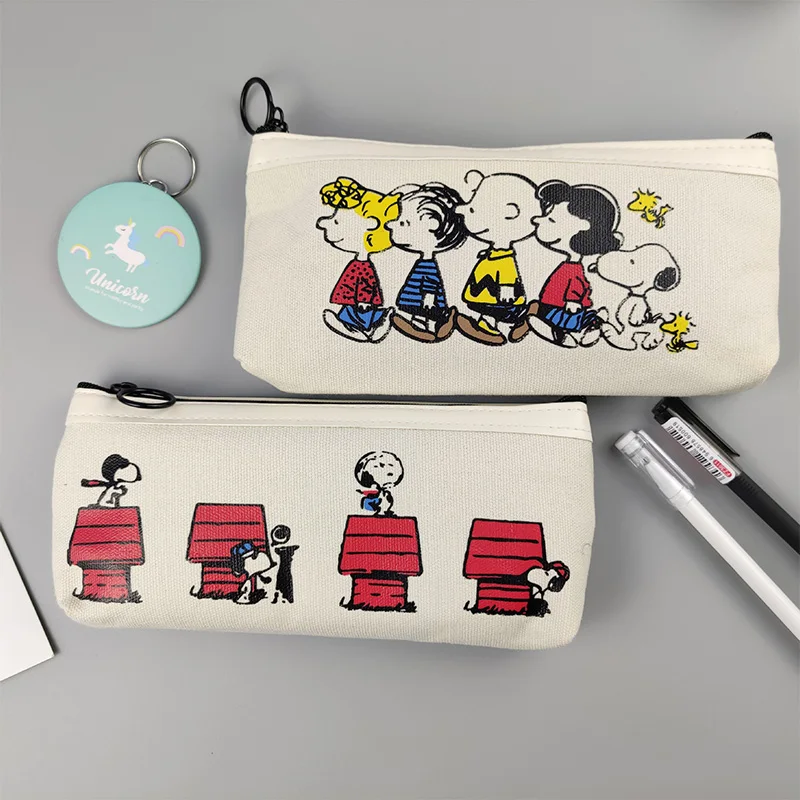 Snoopy Canvas Pencil Case Cute Cartoon Large Capacity Stationery Pouch Student Portable Zipper Storage Bag Friend Festival Gift
