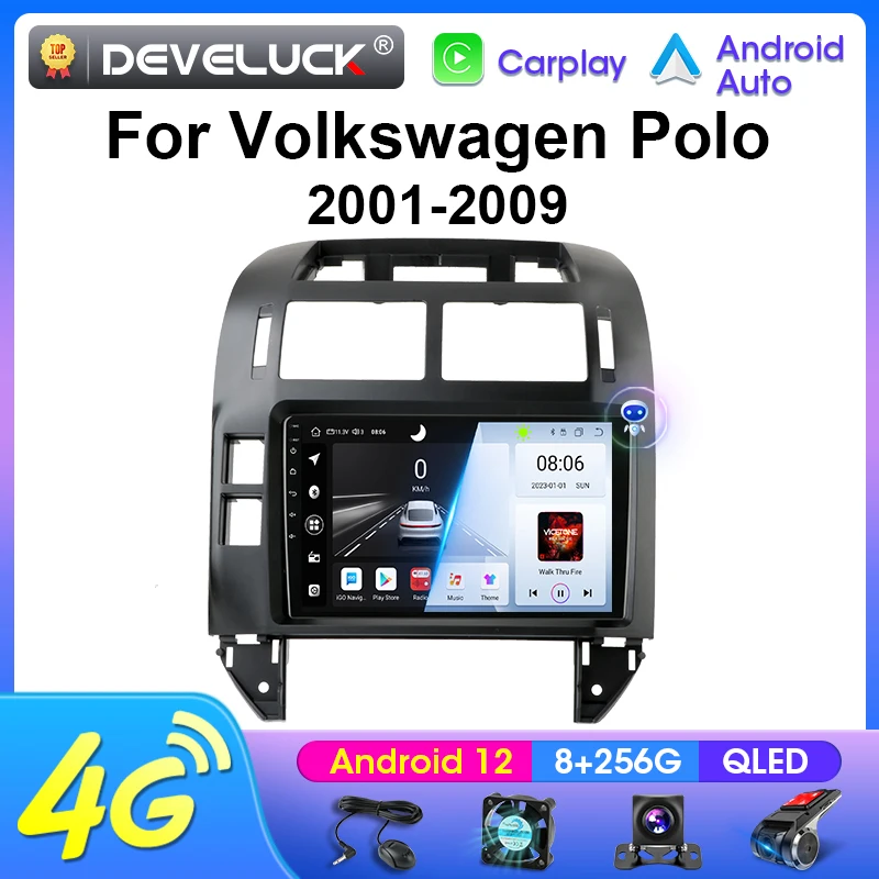 2 Din 4G Android 12 Car Radio Multimedia Video Player For Volkswagen Polo Mk4 IV 2001 - 2009 Navigation GPS Carplay Auto Stereo