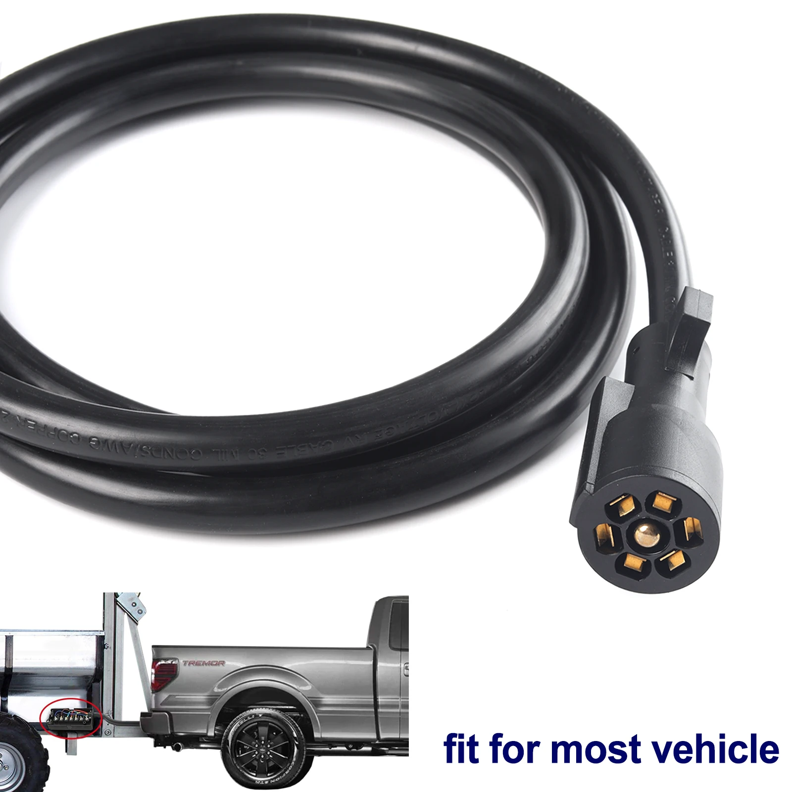 8 Feet 7-Way RV Trailer Camper Caravan Truck Plug Light Wire  Inline Cord 7 Pin Harness Kit Cable Double Prongs Connector Weather-proof