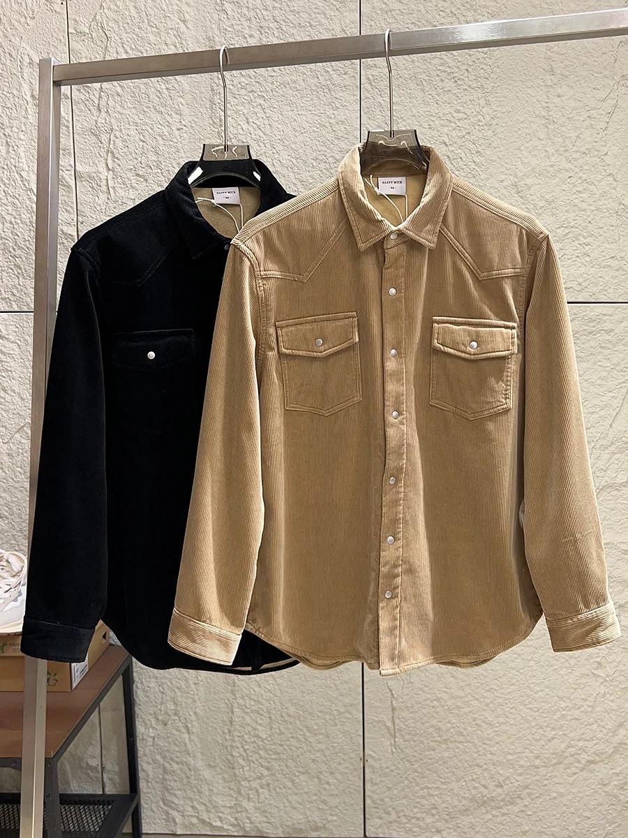 Outstanding Quality Fleece Lined Thickened Men's American Retro Corduroy Casual Shirt Jacket Fashionable Autumn Winter Wear