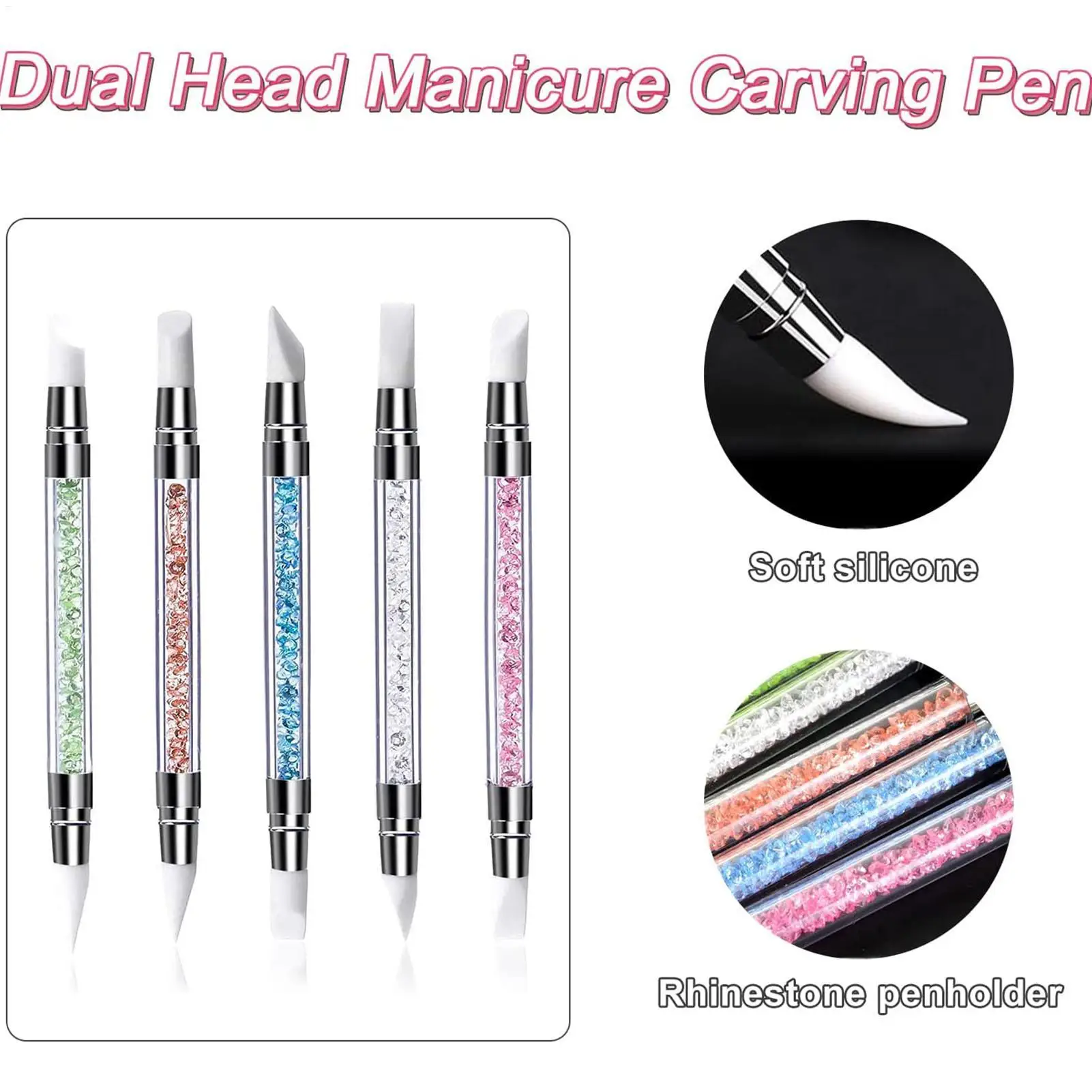 NailArt Tools For Gel Polish Professional Nail Tools Dual-Ended NailArt Sculpture Pen Dotting Tools Silicone Nail Polish
