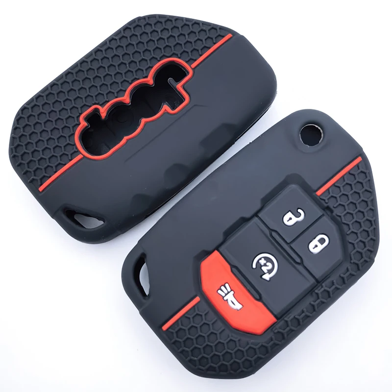 Funda de silicona para mando a distancia de coche, carcasa de 4 botones, soporte para mando a distancia para Jeep Wrangler Gladiator JT JLU, hoja plegable abatible