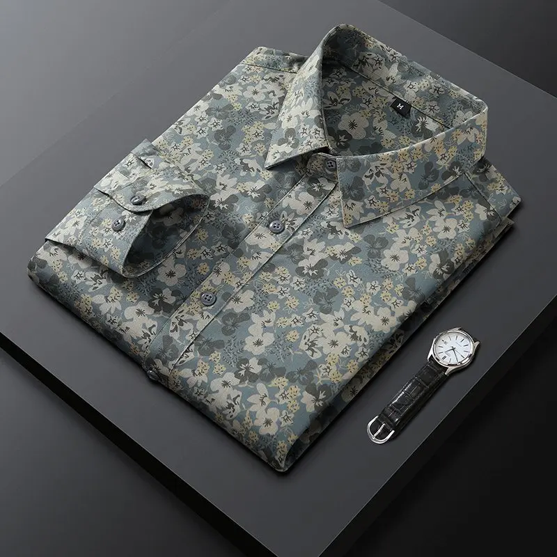 Men's long sleeve casual fashionable and soft 3D pattern print shirt 2026 Autumn men digital printing High Quality male shirts