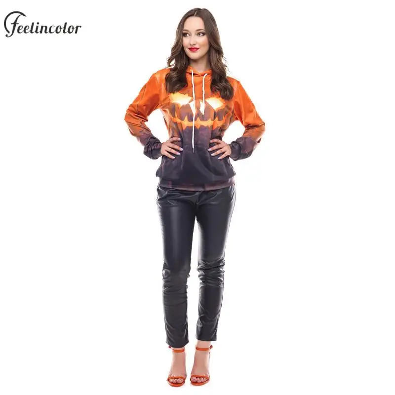 Y2K Pumpkin Sweatshirts Women Halloween Hood Pullover Cosplay Party Pocket Streetwear 3D Full Print Tracksuit Female Clothing