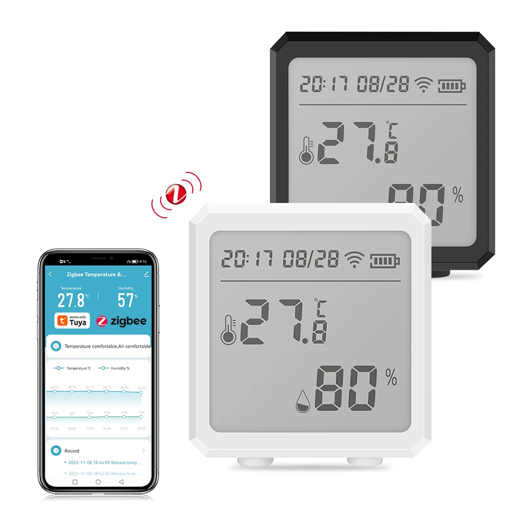 Zigbee – capteur de température et d'humidité avec application Tuya, écran LCD, affichage numérique, thermomètre sans fil, fonctionne avec une couleur noir ou blanc