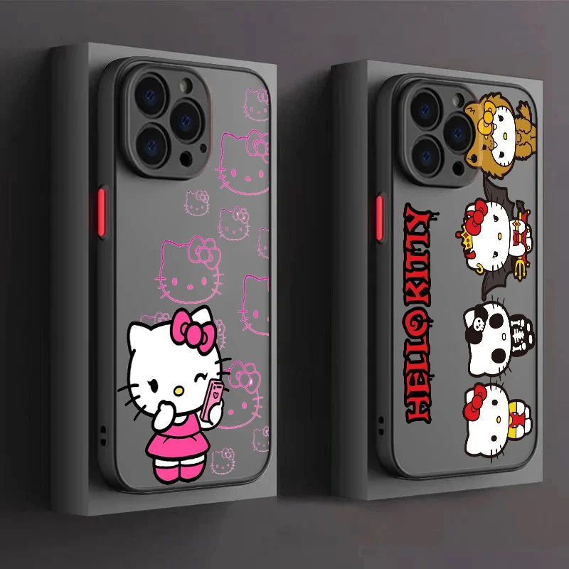 Capa translúcida fosca dos desenhos animados Sanrio, bonito Kuromi, adequado para Apple iPhone 16 15 14 13 12 11 XS XR X Pro Max Plus Mini