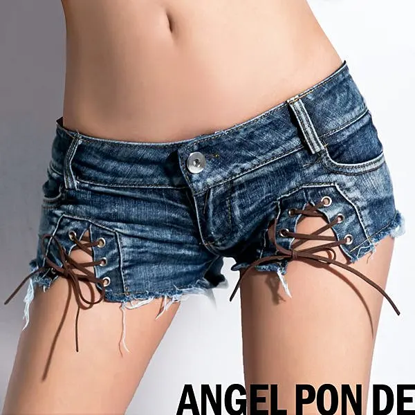 

Raw Edge Washbag Hip Front Split Strap Denim Shorts Nightclub Pole Dance Hot Girls Super Shorts