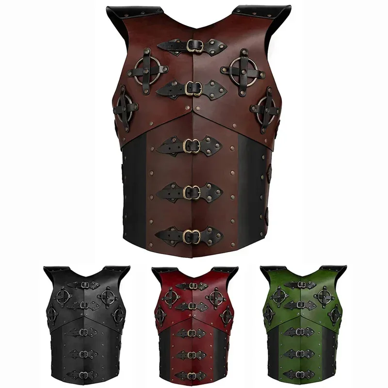 Disfraz de pirata de caballero vikingo Medi, armadura de torso corporal steampunk, traje de cosplay LARP, chaleco de cuero gótico, abrigo, accesorios de Carnaval para hombres