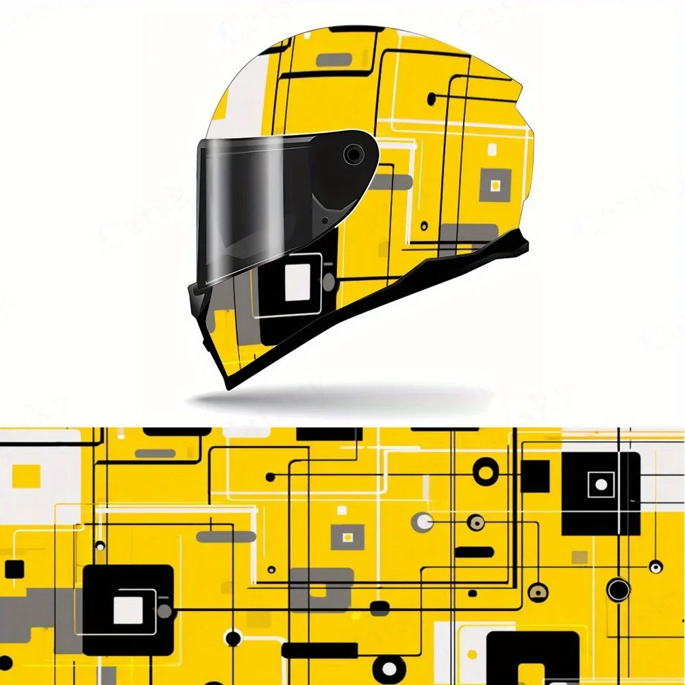 Adesivo Gráfico Abstrato Futurista Geométrico Moderno Inspirado em Tecnologia para Capacete de Moto, Decalque Gráfico de Corrida em PVC Autoadesivo e 