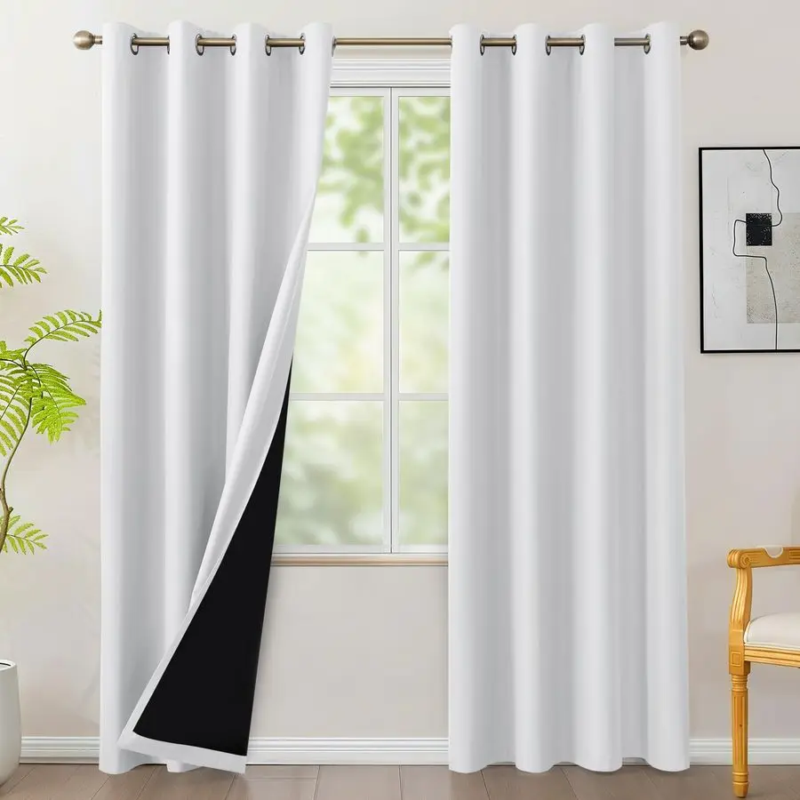 

100 Blackout Curtains 84 inches Long 4 Panels Full Light Blocking White Window Drapes for Bedroom, Total Privacy Grommet Room Da
