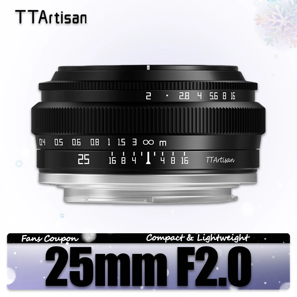 TTArtisan 25mm F2.0 APS-C MF Portrait Photography Camera Lens for Sony A6000 A7RIII A7S Fuji XT30 XT-100 Nikon ZFC Z5 M43 Mount