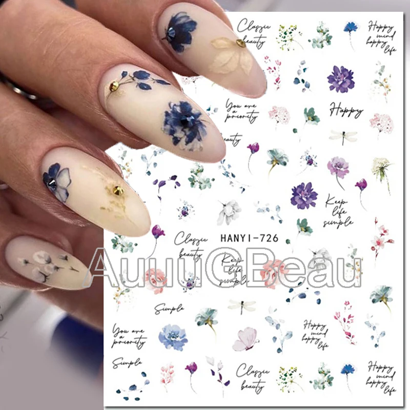 3d Nail Art Decals Summer Nuance Flowers Letters Adhesive Sliders Nail Stickers Decoration For Nail Tips Beauty