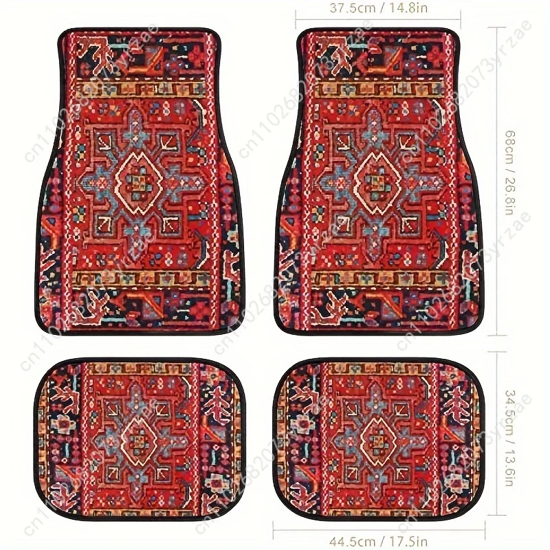 

Retro Pattern 4pcs Universal Car Floor Mats All-Season Fashionable Auto Interio Absorbent Non-Slip Washable Car Floor Mats