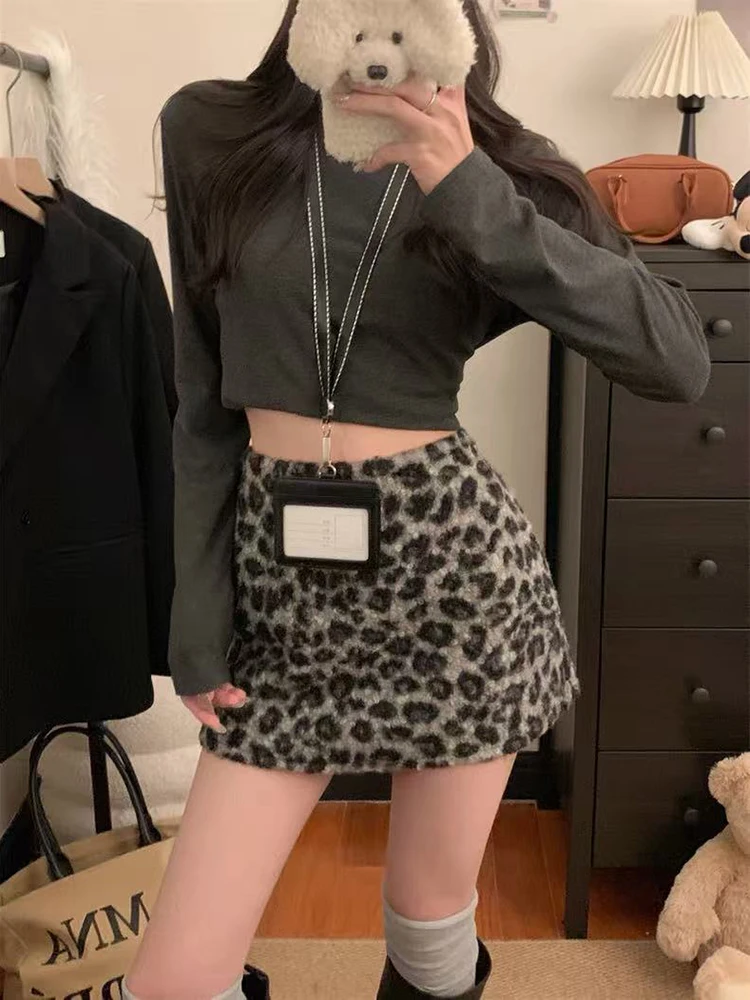 Vintage Luipaardprint Mini Rokken voor Vrouwen Lente Nieuwe Faux Lam Slanke Rokken Y2K Koreaanse Hoge Taille Streetwear Bodycon Rokken Nieuw