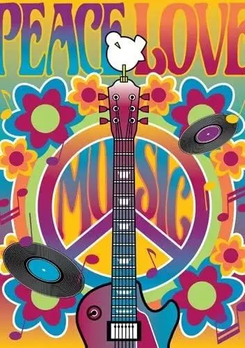 Peace Love Music Guitar Symbol Garden Yard Flag 12 x 18 Inch, Double Sided Outdoor Decorative Welcome Flags Banners for Home zzo