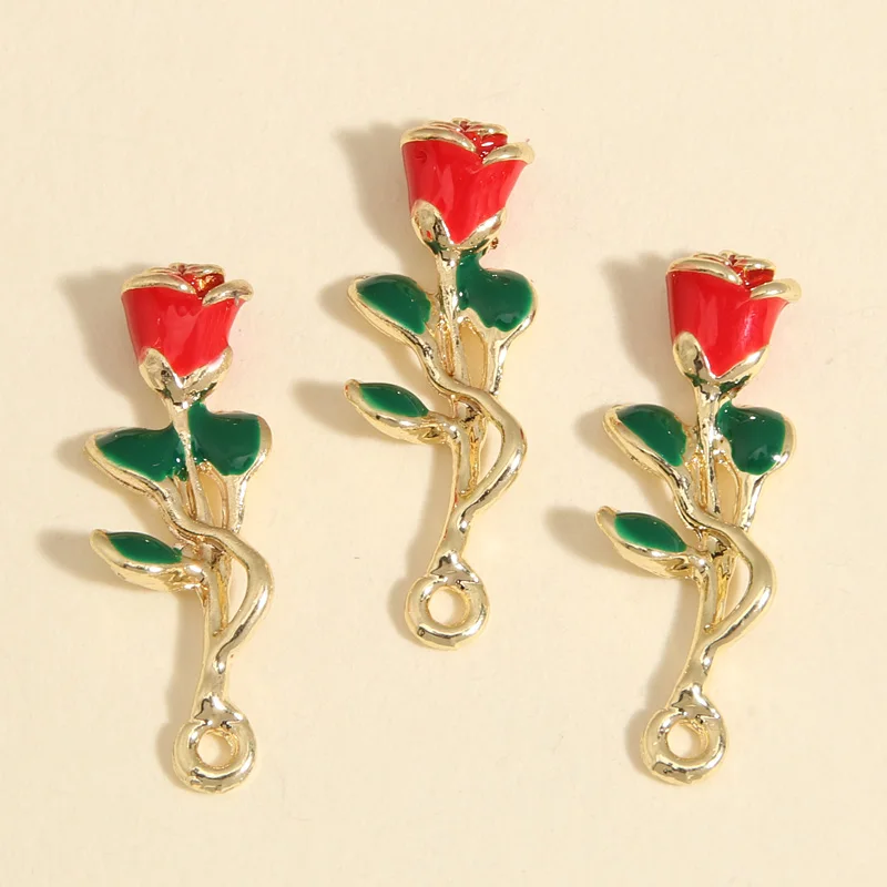 5pcs Gold Color 29x10mm Lovely 3D Rose Flower Charms Plants Pendant Fit DIY Earrings Jewelry Making Handcrafted Accessories