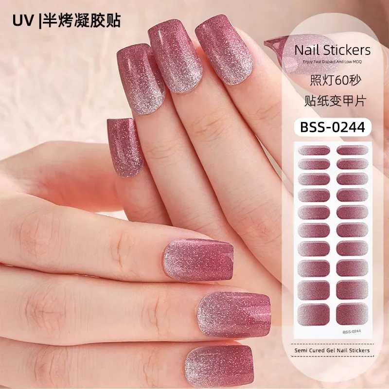 Autocollants pour ongles en gel semi-durci, adhésif à paillettes, imperméable, longue durée, utiliser 100% lampe UV nécessaire