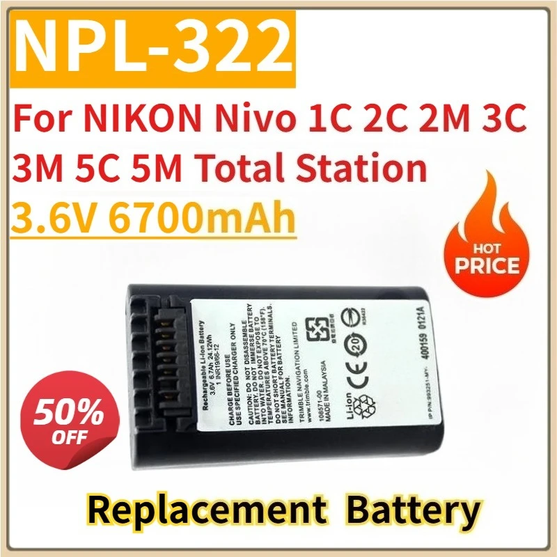 

New Replacement Rechargeable Battery 3.6V 6700mAh NPL-322 for NIKON Nivo 1C 2C 2M 3C 3M 5C 5M Total Station
