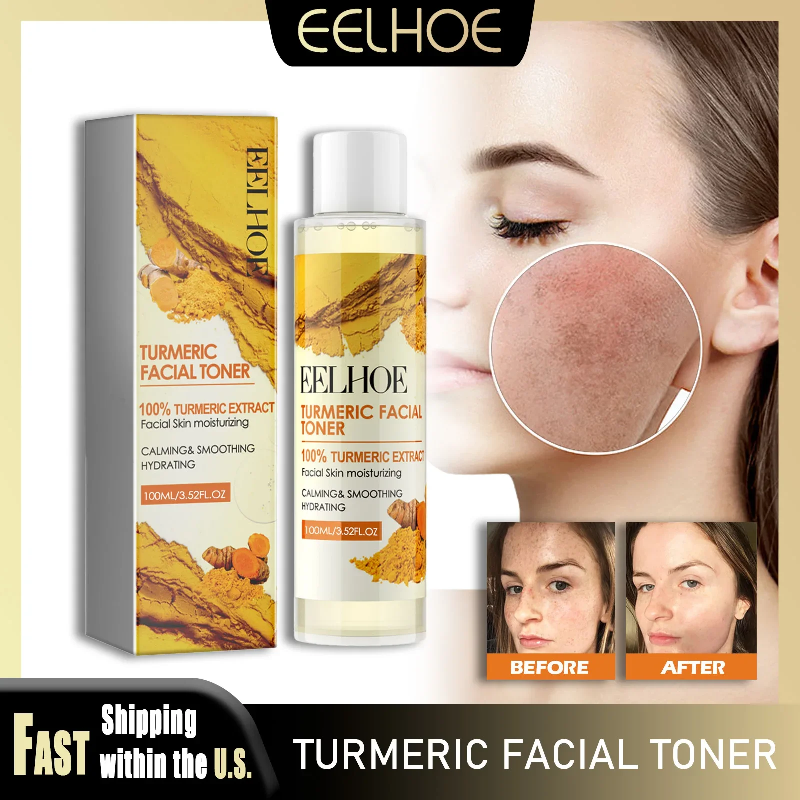

EELHOE 100ml Turmeric Facial Toner Dark Spots Melanin Removal Moisturizing Anti-oxidation Nourish Correcting For All Skin Types