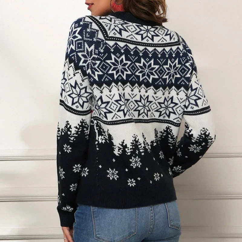 Damski sweter z dzianiny Cartoon Snowflake Bus Christmas Jesień Zima Moda Damskie swetry z długim rękawem Y2K Xmas Jumpers