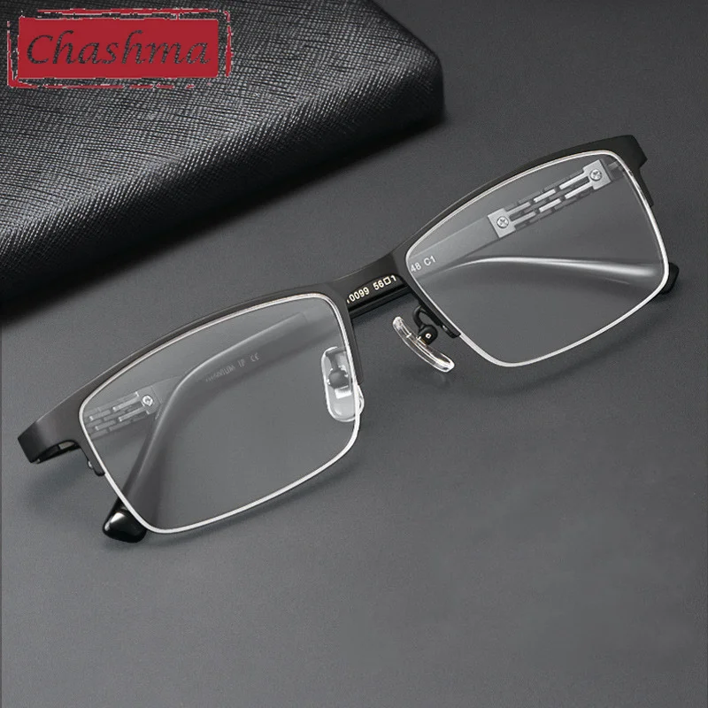 

Chashma Top Quality Wide Eyeglasses Male 56 mm Lenses Pure Titanium Ultra Light Weight Spectacle Long Temple Glasses for Men