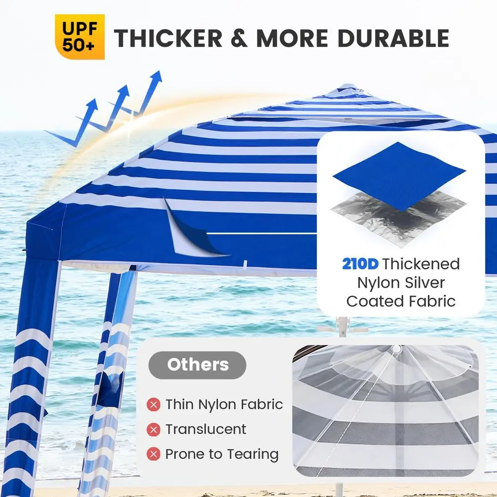 

Beach Cabana 88, Portable Beach Canopy with Side Wall, Easy Pop Up UPF 50 SilverCoated Beach Tent Sun Shelter, Wind Resistant A