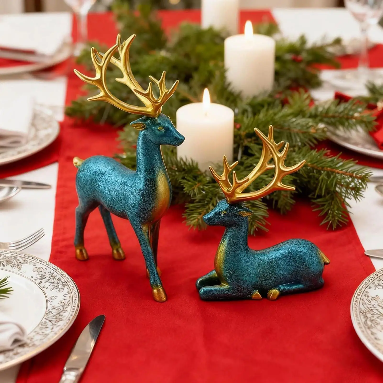 Christmas Reindeer 2 Pieces Modern Realistic Christmas Deer Decor Table Centerpieces For Shelf Table Mantel Living Room Entryway
