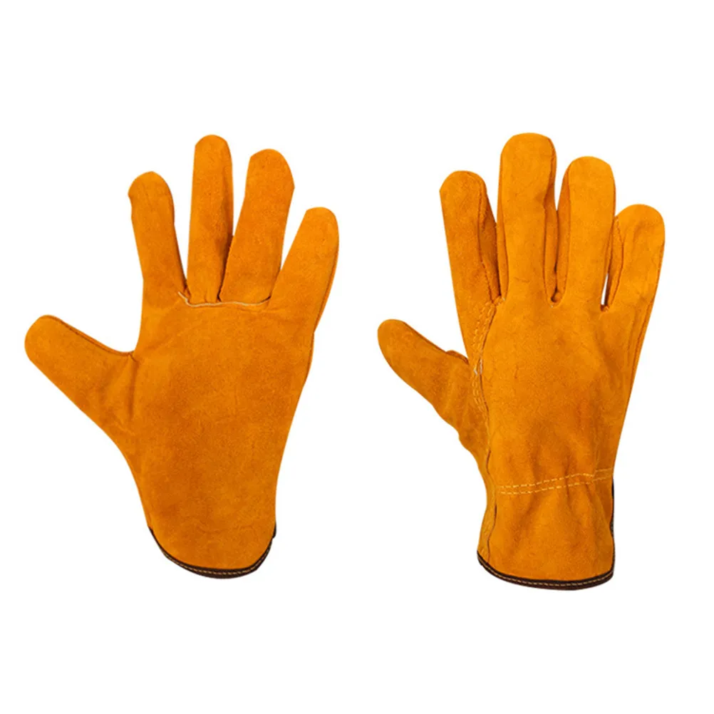 

1 Pair Welding Gloves Orange Cowhide Heat Resistant Wear Resistant Protective Gloves for Electric Welding Multipurpose