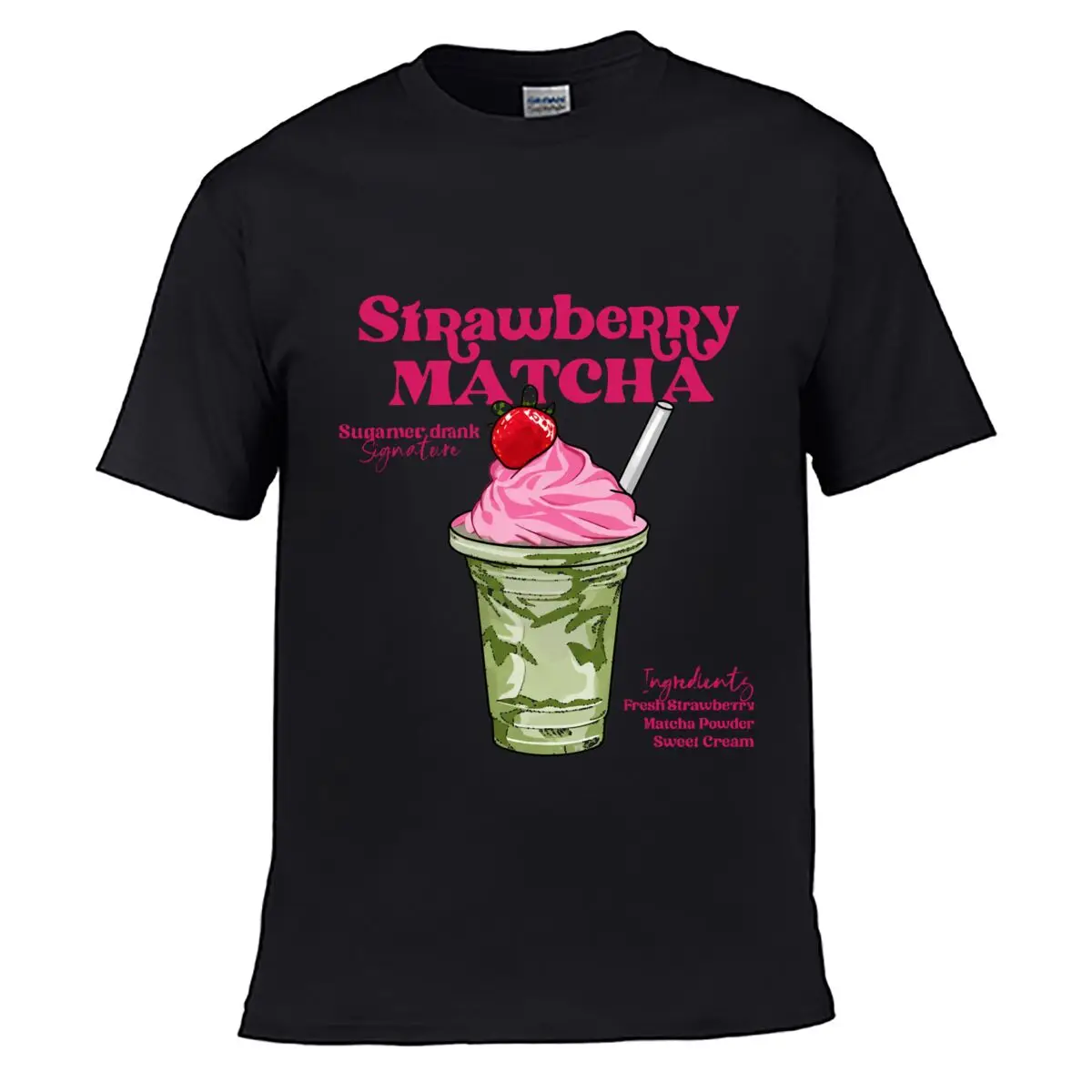 Strawberry Matcha Ingredients Fresh Strawberry Matcha Powder Sweet Cream short-sleeved T-shirt