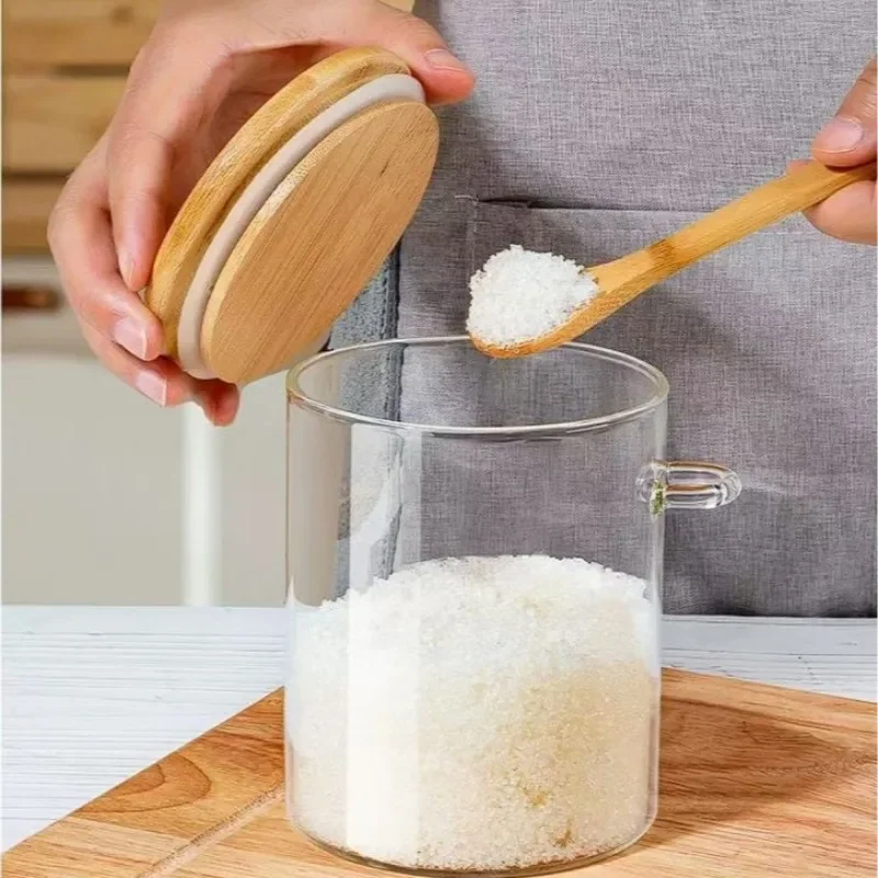 

Food Storage Container with Measuring Scoop - Air Tight Glass Jar Square Pantry Organizer for Coffee, Tea, Nuts, Dry Goods