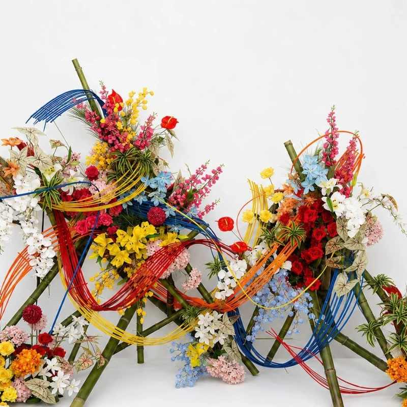 Color bamboo woven bamboo row floral simulation flower beauty Chen exhibition hall set decoration props flower material