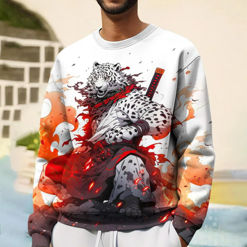 

Fashion Japanese Ukiyo-e Style Cartoon Animal Graphic 3D Print Polyester Men's Hoodie Autumn Casual O-neck Sweatshirt Streetwear