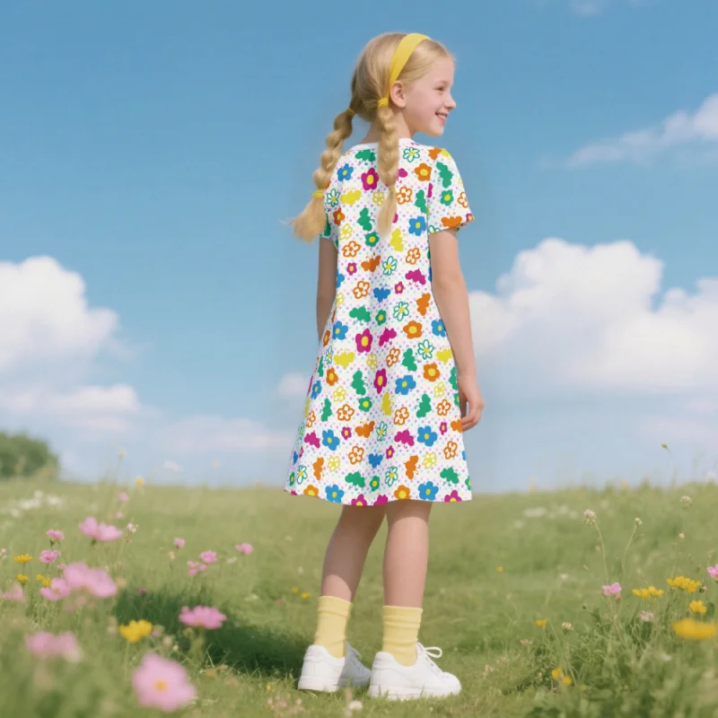 Robe d'été à manches courtes pour filles, imprimé Floral coloré, décontracté, mignon, bohème, vêtements quotidiens et de Camping pour enfants, 2025