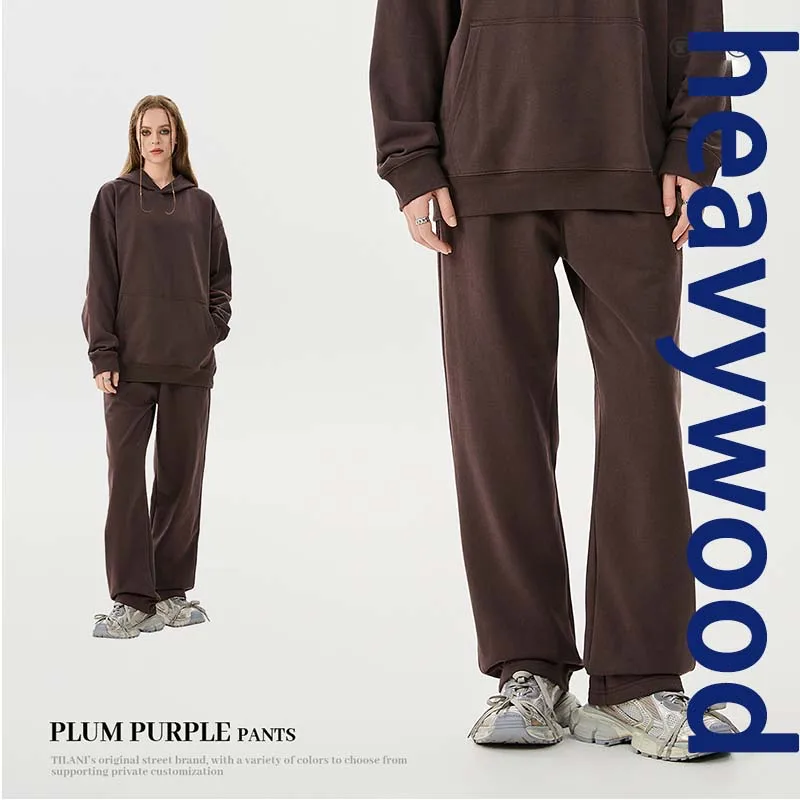 

420g Mens 100% Cotton Cotton Spring and Autumn Casual Straight Pants Dopamine Color Scheme Long Pant French Terry PlainTrousers